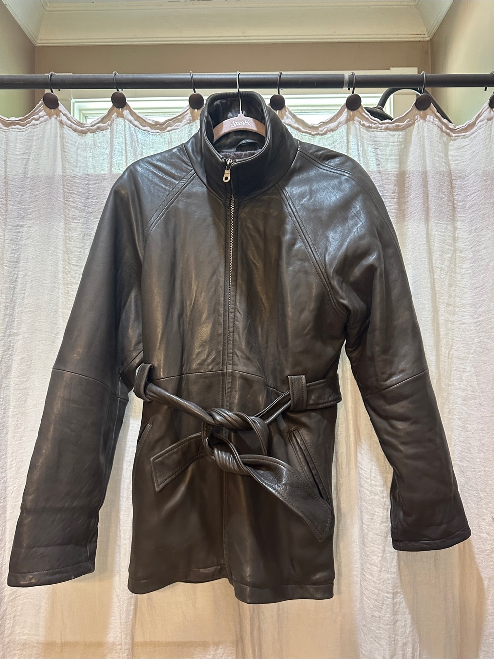 1990’s vintage Andrew Marc Black Leather Belted Jacket